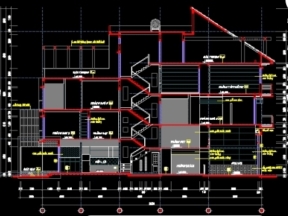 File autocad thiết kế nhà phố lệch tầng 5 tầng kích thước 5x25m