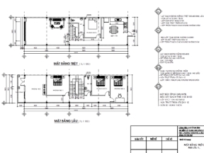File bản vẽ nhà ở phố 2 tầng 5x18.4m miễn phí