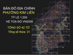 File cad bản đồ địa chính phường kim liên, quận đống đa, tỷ lệ 1:200 chuẩn theo hệ tọa độ vn2000