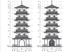 File cad bản vẽ chùa Chuẩn Đề 9x9m tỉnh Đồng Tháp bao gồm kiến trúc, kết cấu.