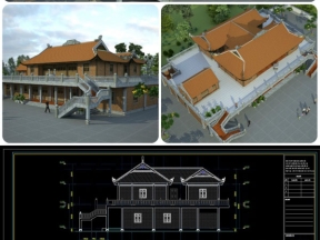File cad bản vẽ file cad chùa phúc lộc 2 tầng diện tích 21x30m