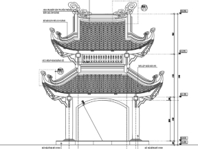 File cad Bản vẽ lầu cô lầu cậu thiết kế đền chùa đình cổ 4.6x4.6m