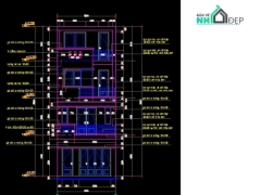File cad bản vẽ nhà phố 4 tầng (Kiến trúc, cầu thang, chi tiết cửa, lan can, wc...)