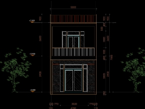 File cad bản vẽ thiết kế kiến trúc, kết cấu nhà phố 2 tầng kích thước 5x20.3m