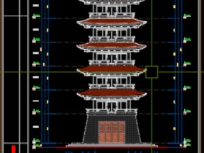 File cad cad kiến trúc, kết cấu tháp chùa