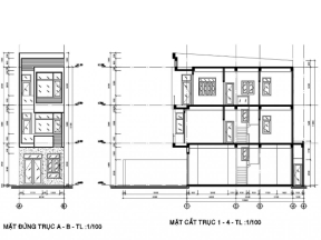 File cad, dự toán Nhà phố 3 tầng 4.2x11.3m Full kt, kc, điện, nước