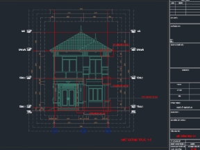File cad kiến trúc nhà mái nhật 2 tầng 7x11.8m