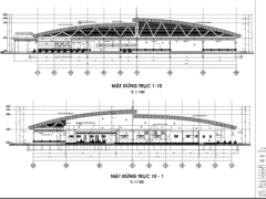 File cad kiến trúc thiết kế nhà hàng nhịp lớn 2 tầng mái