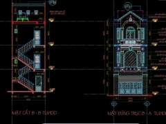 File cad mẫu bản vẽ nhà 3 tầng full: kiến trúc, kết cấu, điện nước 