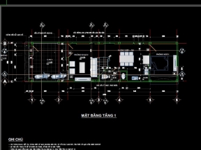File cad mẫu bản vẽ nhà phố 3 tầng diện tích xây dựng 4.5x16.5m
