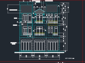 File cad nhà phố 2 tầng 10.5x13.5m (kiến trúc + kết cấu)