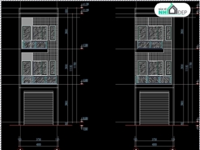 File cad nhà phố 3 tầng kích thước 4x16m (full kiến trúc, kết cấu, điện nước)