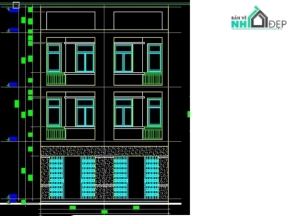File CAD nhà phố 3 tầng với đầy đủ hạng mục kiến trúc, kết cấu