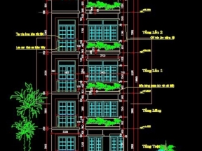 File cad nhà phố 5 tầng 6x14.5m đầy đủ kiến trúc, kết cấu, điện nước