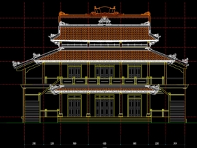 File cad thi công chùa kiến trúc huế 20.8x30.1m