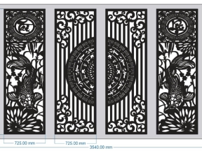 File cad thiết kế cnc cổng 4 cánh cnc cá chép tài lộc