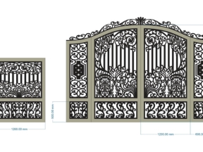 File cad thiết kế cổng dxf 4 cánh chính và phụ