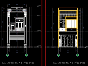 File cad thiết kế full KT + KC + ME nhà phố 2 tầng kích thước 5.25x19m