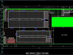File cad thiết kế khu nhà máy gồm 2 nhà xưởng 45×100m và 30×90m trên khu đất 2ha
