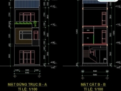 File cad thiết kế kiến trúc nhà phố 3 tầng kích thước 5x14m lệch tầng