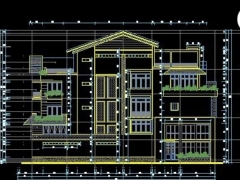 File cad thiết kế nhà góc phố 5 tầng KT 5x26m gồm kiến trúc, kết cấu, điện nước