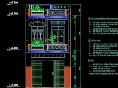File cad thiết kế nhà ống 2 tầng KT 5x16m gồm bản vẽ: kiến trúc, kết cấu