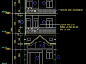 File cad thiết kế nhà phố 3 tầng KT 5x8m