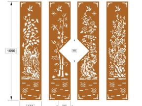 File cắt cnc cổng 4 cánh tùng cúc trúc mai