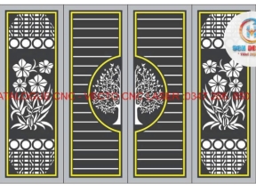 File cnc cổng 4 cánh mẫu đẹp mẫu họa tiết cây