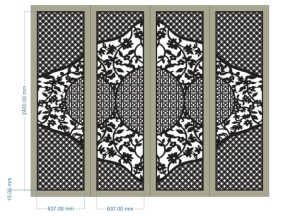 File cnc cổng 4 cánh mẫu họa tiết lá hình tròn