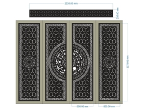 File cnc cổng 4 cánh phong cách mẫu họa tiết trống 2 cánh bên