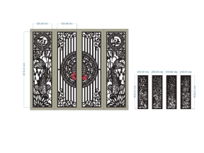 File cnc cổng 4 cánh trống đồng cá chép và tùng cúc trúc mai