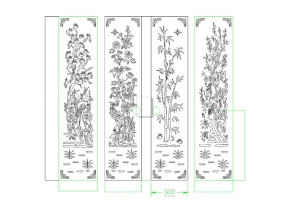 File cnc cổng 4 cánh tùng cúc trúc mai