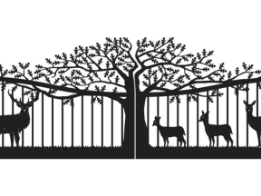 File cnc mẫu cửa sắt cổng 2 cánh mẫu họa tiết cây và con nai
