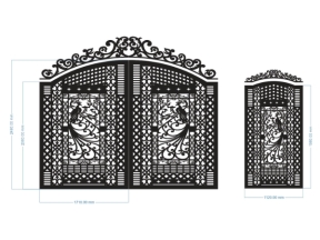 File cnc thiết kế cổng 2 cánh chính phụ và hàng rào