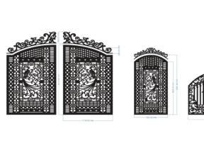 File cnc thiết kế cổng 2 cánh chính phụ và hàng rào đẹp