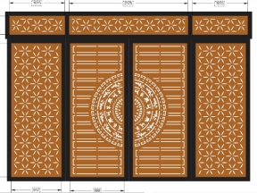 File cổng 4 cánh trống đồng và hoa 5 cánh