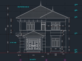 File dwg bản vẽ nhà biệt thự mái nhật 2 tầng 10x12.5m