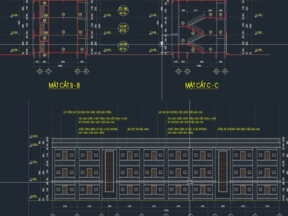File dwg kiến trúc, kết cấu kinh phí ký túc xá 3 tầng 10.8x47.4m
