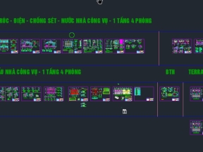 File dwg kiến trúc nhà công vụ cấp 4 4 phòng 6.5x15.6m