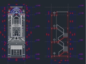 File dwg thiết kế mẫu nhà phố tân cổ điển 3 tầng diện tích thiết kế 4.6x28.6m