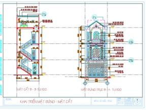 File dwg thiết kế nhà phố 3 tầng diện tích thiết kế 5x15m(kiến trúc+kết cấu+điện nước+thang thoát hiểm+dự toán...)