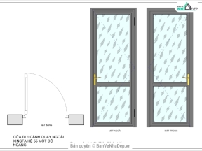 File revit cửa sắt đi xingfa hệ 55 1 cánh mở quay ngoài (một đố ngang)