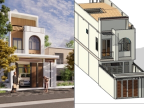 File revit full kiến trúc, kết cấu, điện nước mẫu nhà phố 2 tầng 5x17m