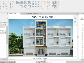 File revit kiến trúc nhà phố 3 tầng 1 tum 4.5x16m 