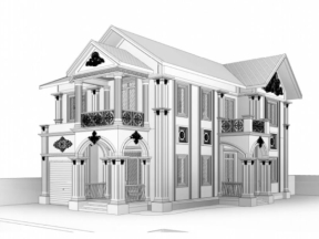 File revit nhà biệt thự 2 tầng mái thái đẹp với diện tích 9.6x13.7m