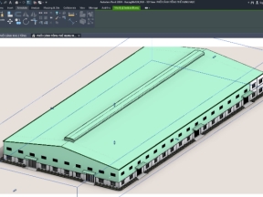 File revit nhà xưởng với kết cấu khung thép 2 tầng 60x124m