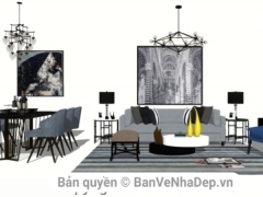 File sketchup 2019 thiết kế nội thất phòng khách và bàn ăn sang trọng