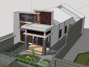 File sketchup Biệt thự 1 tầng 7x15m file sketchup