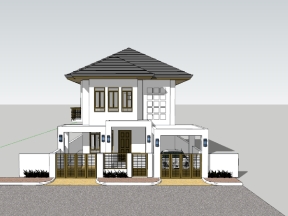 File sketchup biệt thự 2 tầng hiện đại kích thước 10x28m